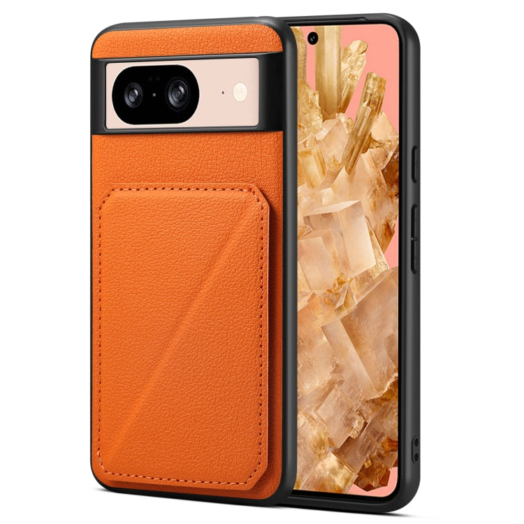 For Google Pixel 8 Denior Calf Texture Holder Electroplating Phone Case(Orange) by Denior