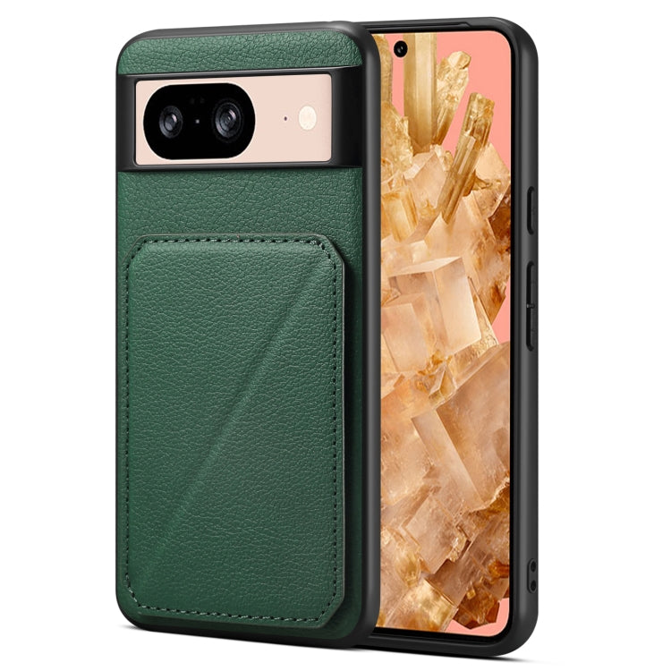 For Google Pixel 8 Denior Calf Texture Holder Electroplating Phone Case(Green) by Denior