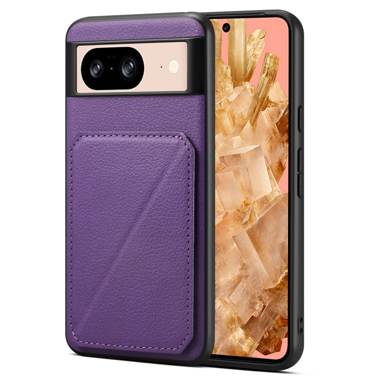 For Google Pixel 8 Denior Calf Texture Holder Electroplating Phone Case(Purple) by Denior
