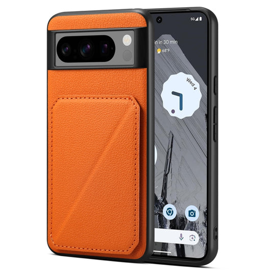 For Google Pixel 8 Pro Denior Calf Texture Holder Electroplating Phone Case(Orange) by Denior