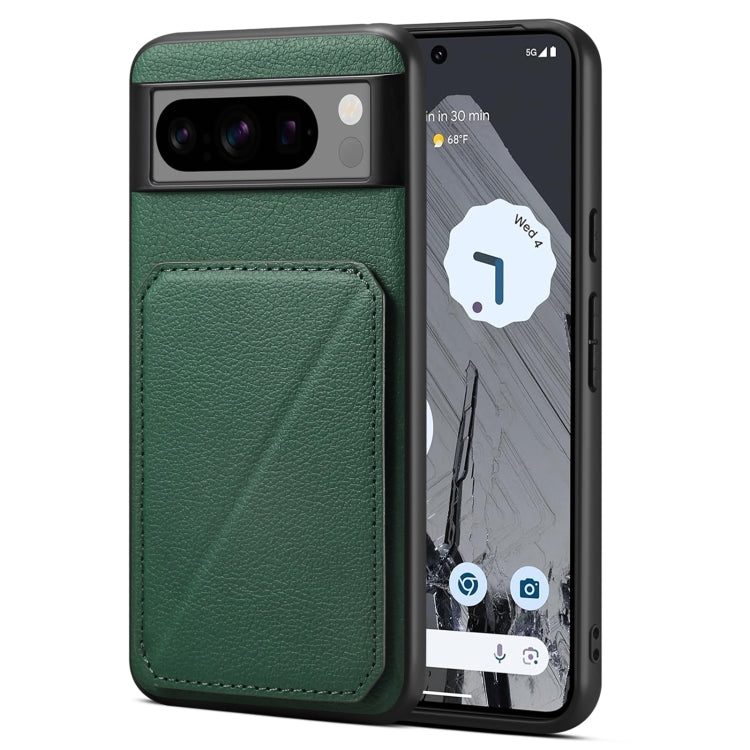 For Google Pixel 8 Pro Denior Calf Texture Holder Electroplating Phone Case(Green) by Denior