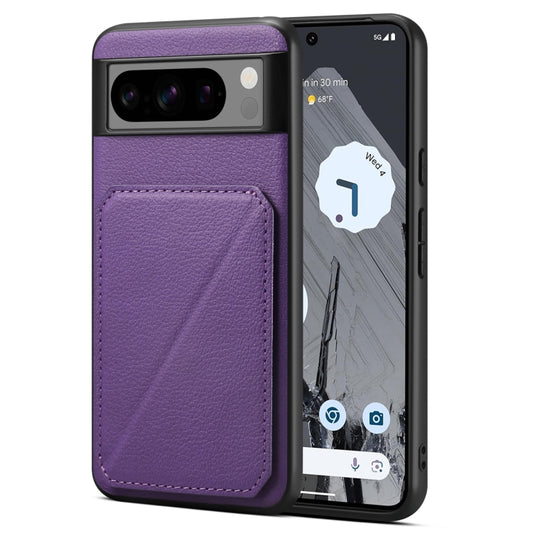 For Google Pixel 8 Pro Denior Calf Texture Holder Electroplating Phone Case(Purple) by Denior
