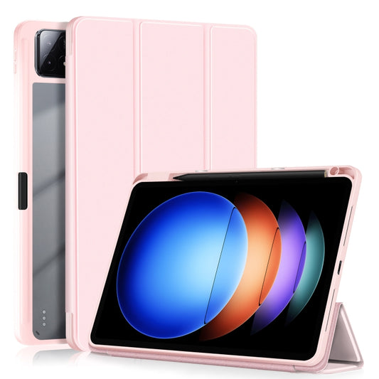 For Xiaomi Pad 6S Pro 12.4 Acrylic 3-Fold Solid Color Smart Leather Tablet Case(Pink) by bashfashion