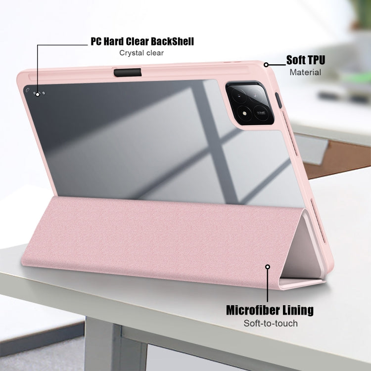 For Xiaomi Pad 6S Pro 12.4 Acrylic 3-Fold Solid Color Smart Leather Tablet Case(Pink) by bashfashion