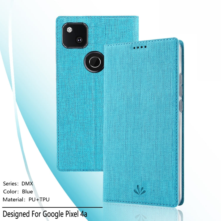 For Google Pixel 4a ViLi Magnetic Suction Shockproof TPU + PU Horizontal Flip Protective Case with Card Slot & Holder(Blue) by ViLi