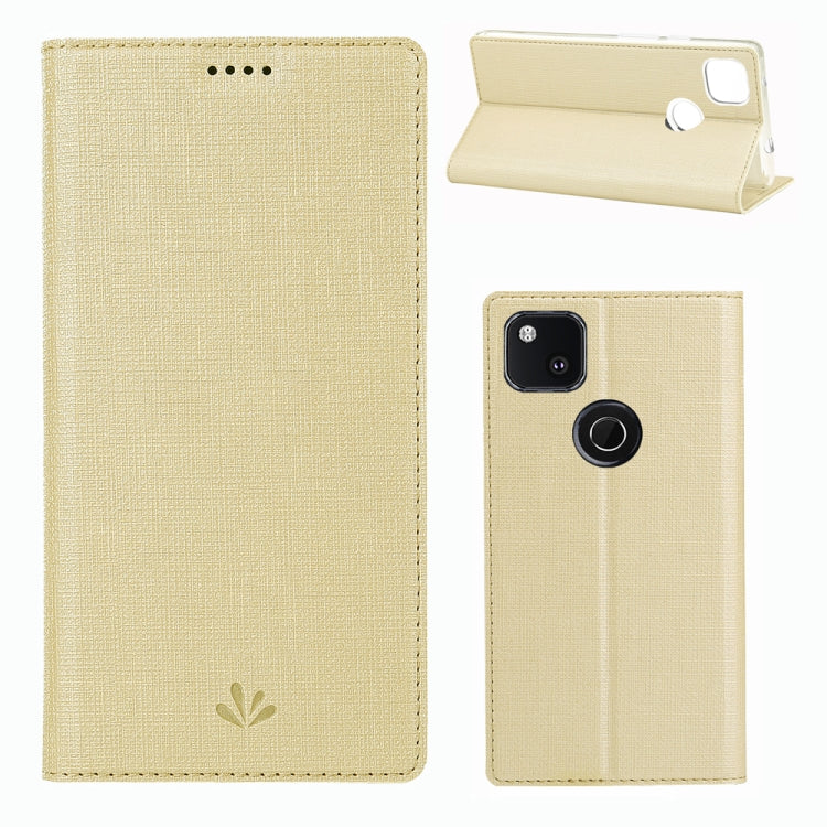 For Google Pixel 4a ViLi Magnetic Suction Shockproof TPU + PU Horizontal Flip Protective Case with Card Slot & Holder(Gold) by ViLi