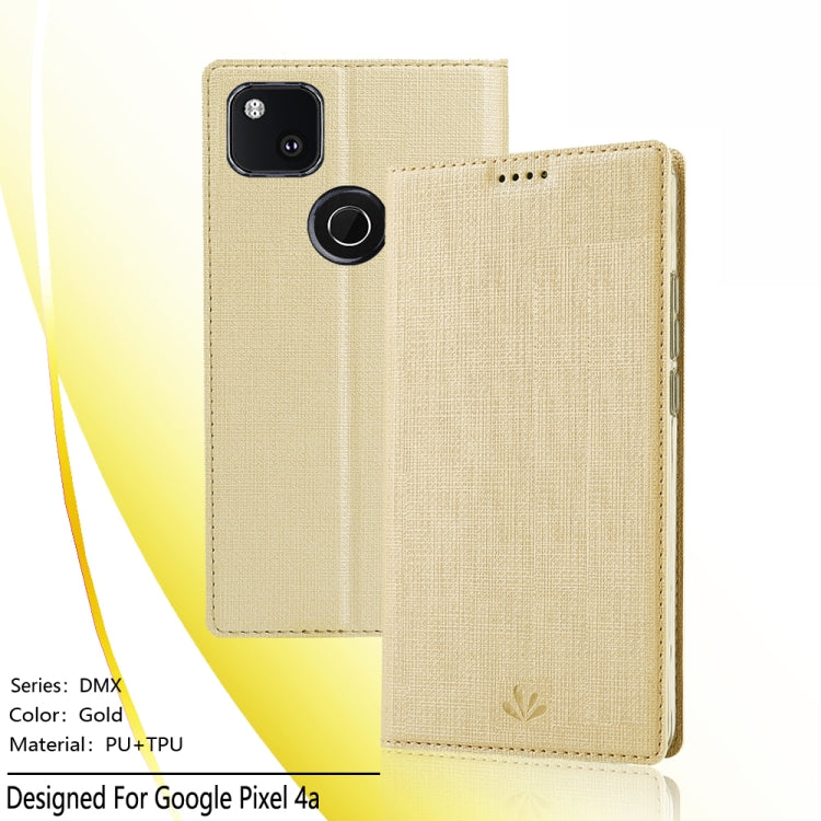 For Google Pixel 4a ViLi Magnetic Suction Shockproof TPU + PU Horizontal Flip Protective Case with Card Slot & Holder(Gold) by ViLi