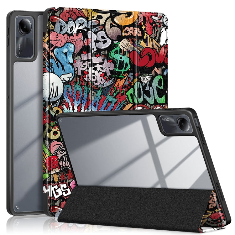 For Xiaomi Redmi Pad SE Acrylic 3-Fold Painted Smart Leather Tablet Case(Graffiti) by bashfashion