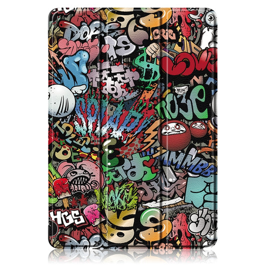For Xiaomi Redmi Pad SE Acrylic 3-Fold Painted Smart Leather Tablet Case(Graffiti) by bashfashion