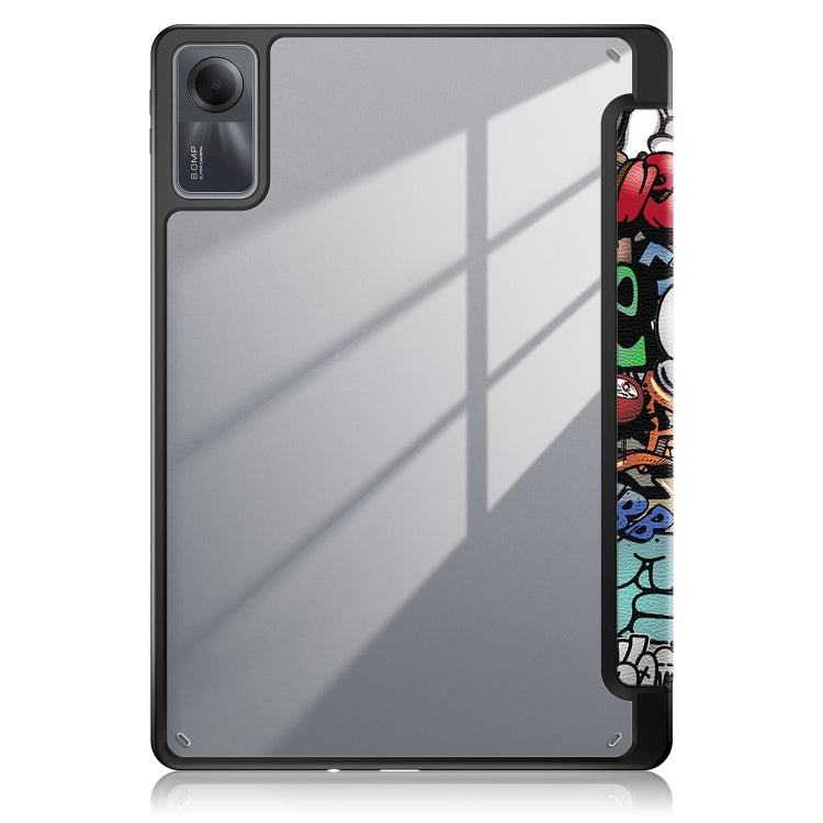 For Xiaomi Redmi Pad SE Acrylic 3-Fold Painted Smart Leather Tablet Case(Graffiti) by bashfashion