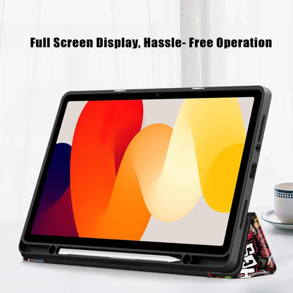 For Xiaomi Redmi Pad SE Acrylic 3-Fold Painted Smart Leather Tablet Case(Graffiti) by bashfashion
