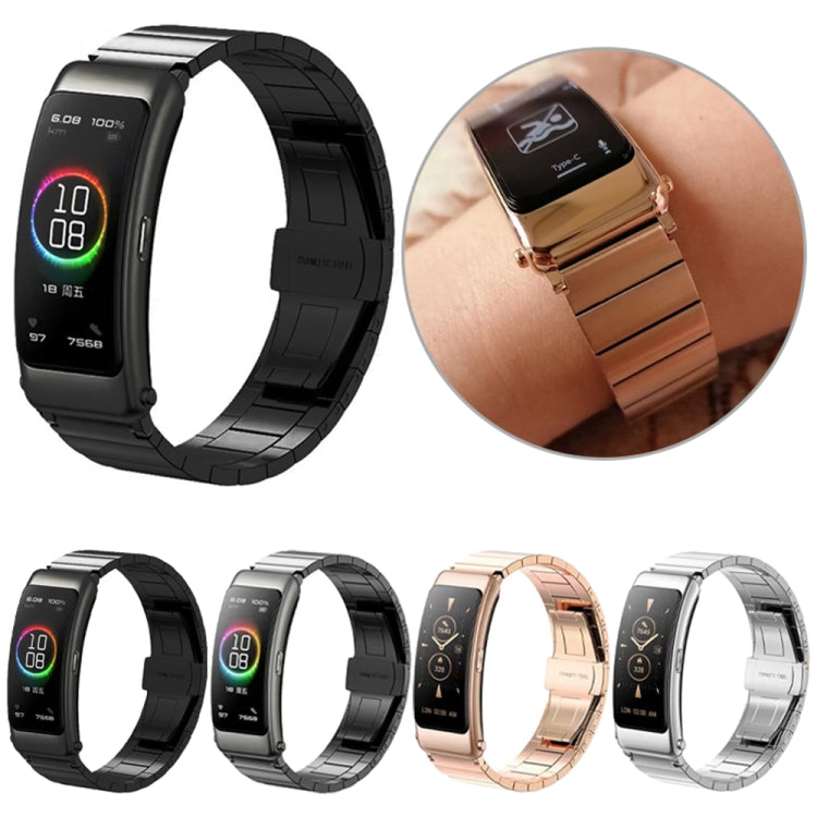 For Huawei Band 7 / B3 / Watch Fit Mini One Bead Butterfly Buckle Stainless Steel Watch Band(Grey) by bashfashion