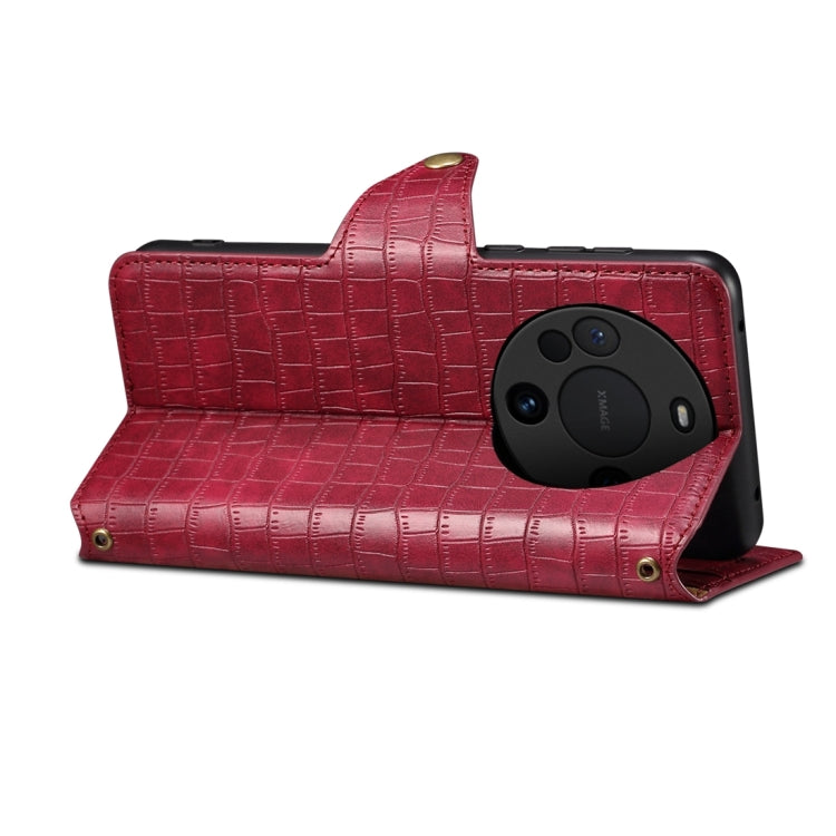 For Huawei Mate 60 Denior Crocodile Texture Oil Edge Leather Phone Case(Rose Red) by Denior