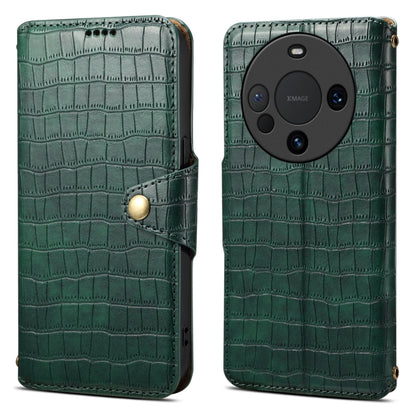 For Huawei Mate 60 Denior Crocodile Texture Oil Edge Leather Phone Case(Green) by Denior