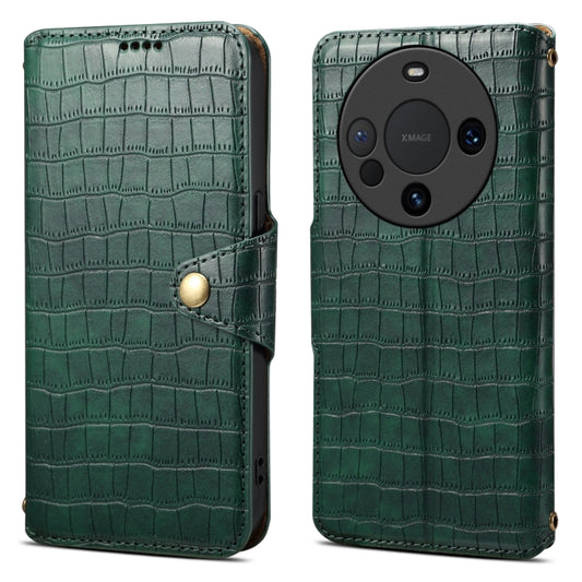 For Huawei Mate 60 Denior Crocodile Texture Oil Edge Leather Phone Case(Green) by Denior