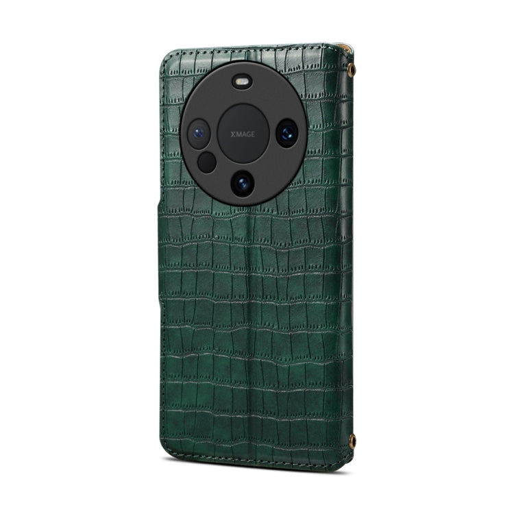 For Huawei Mate 60 Denior Crocodile Texture Oil Edge Leather Phone Case(Green) by Denior