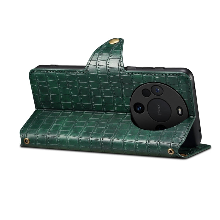 For Huawei Mate 60 Denior Crocodile Texture Oil Edge Leather Phone Case(Green) by Denior