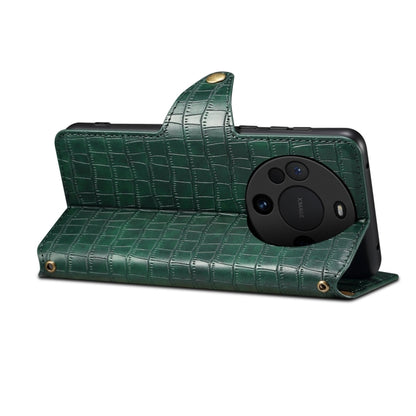 For Huawei Mate 60 Denior Crocodile Texture Oil Edge Leather Phone Case(Green) by Denior