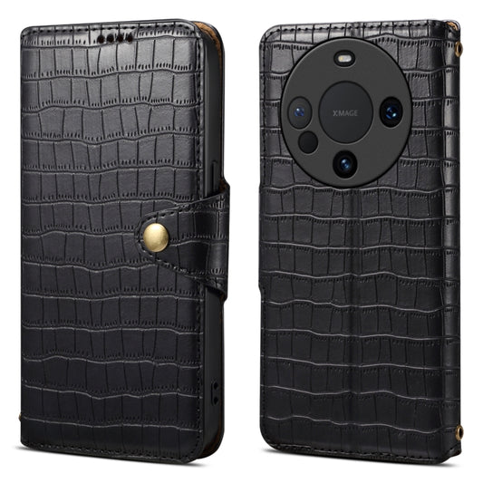 For Huawei Mate 60 Denior Crocodile Texture Oil Edge Leather Phone Case(Black) by Denior