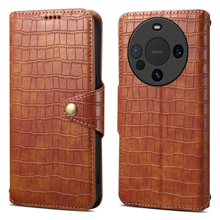 For Huawei Mate 60 Pro / Mate 60 Pro+ Denior Crocodile Texture Oil Edge Leather Phone Case(Brown) by Denior