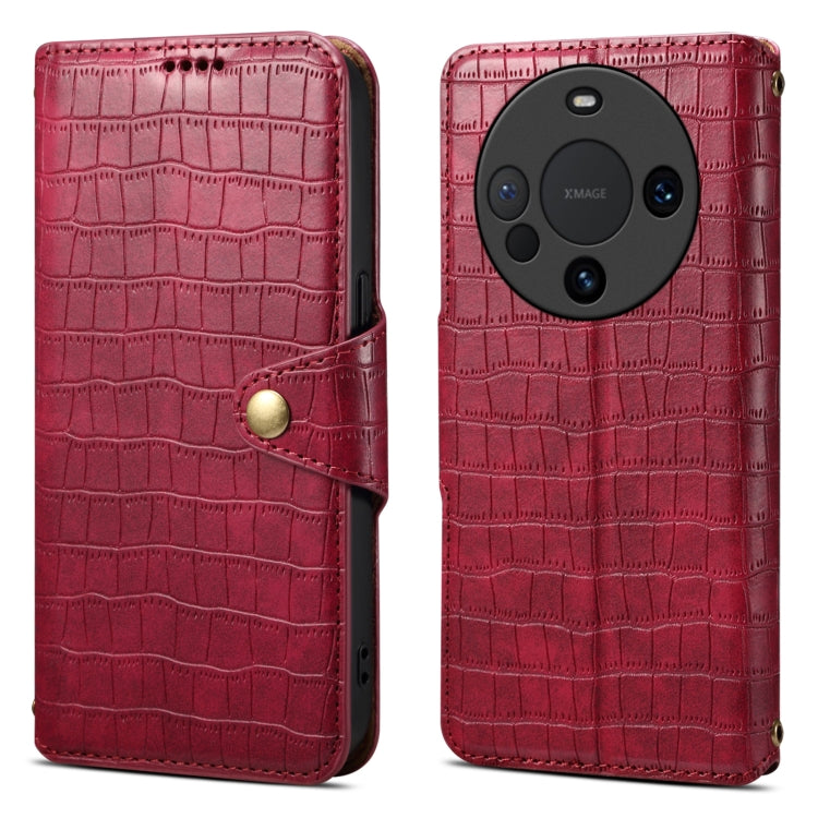 For Huawei Mate 60 Pro / Mate 60 Pro+ Denior Crocodile Texture Oil Edge Leather Phone Case(Rose Red) by Denior