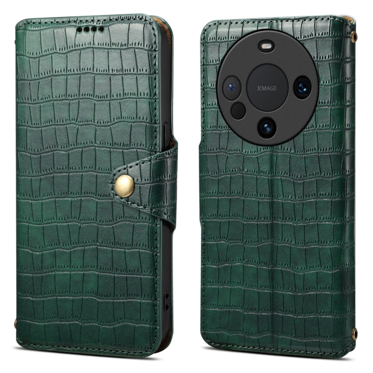 For Huawei Mate 60 Pro / Mate 60 Pro+ Denior Crocodile Texture Oil Edge Leather Phone Case(Green) by Denior
