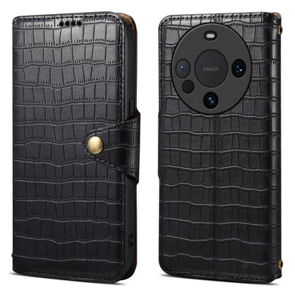 For Huawei Mate 60 Pro / Mate 60 Pro+ Denior Crocodile Texture Oil Edge Leather Phone Case(Black) by Denior