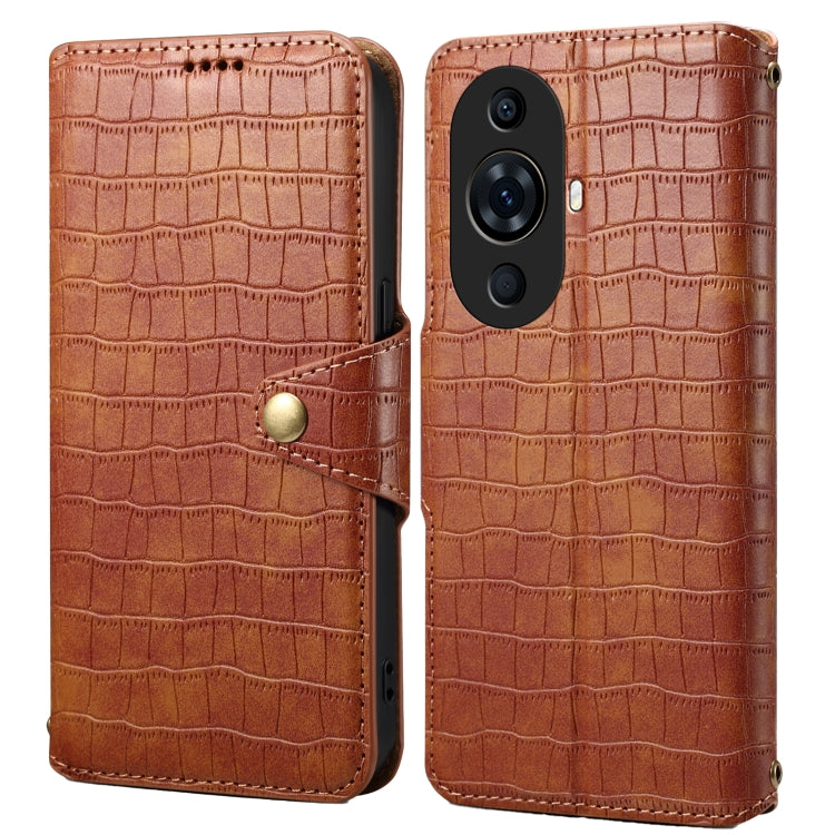 For Huawei nova 11 Pro Denior Crocodile Texture Oil Edge Leather Phone Case(Brown) by Denior