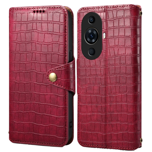 For Huawei nova 11 Pro Denior Crocodile Texture Oil Edge Leather Phone Case(Rose Red) by Denior