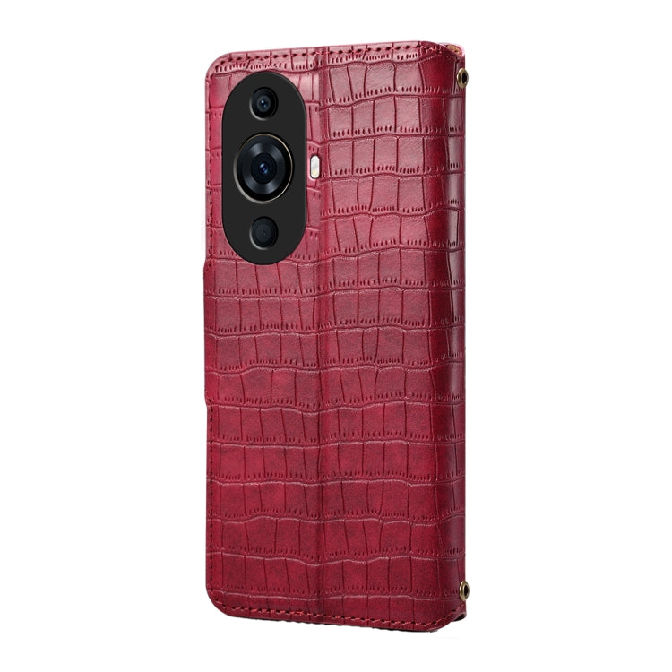 For Huawei nova 11 Pro Denior Crocodile Texture Oil Edge Leather Phone Case(Rose Red) by Denior