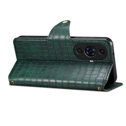 For Huawei nova 11 Pro Denior Crocodile Texture Oil Edge Leather Phone Case(Green) by Denior