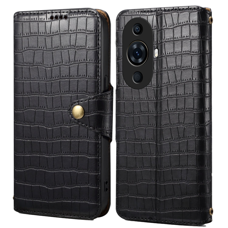 For Huawei nova 11 Pro Denior Crocodile Texture Oil Edge Leather Phone Case(Black) by Denior
