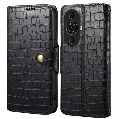 For Huawei nova 11 Pro Denior Crocodile Texture Oil Edge Leather Phone Case(Black) by Denior