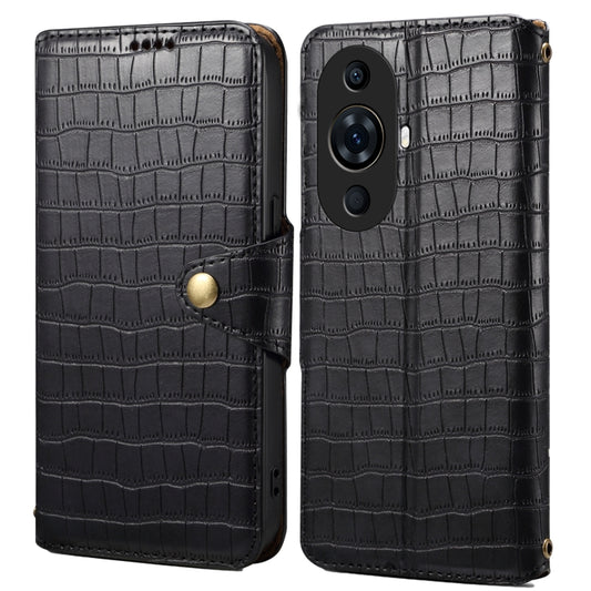 For Huawei nova 11 Pro Denior Crocodile Texture Oil Edge Leather Phone Case(Black) by Denior
