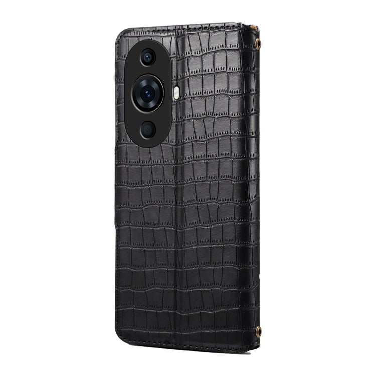 For Huawei nova 11 Pro Denior Crocodile Texture Oil Edge Leather Phone Case(Black) by Denior