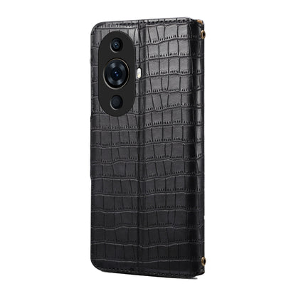 For Huawei nova 11 Pro Denior Crocodile Texture Oil Edge Leather Phone Case(Black) by Denior