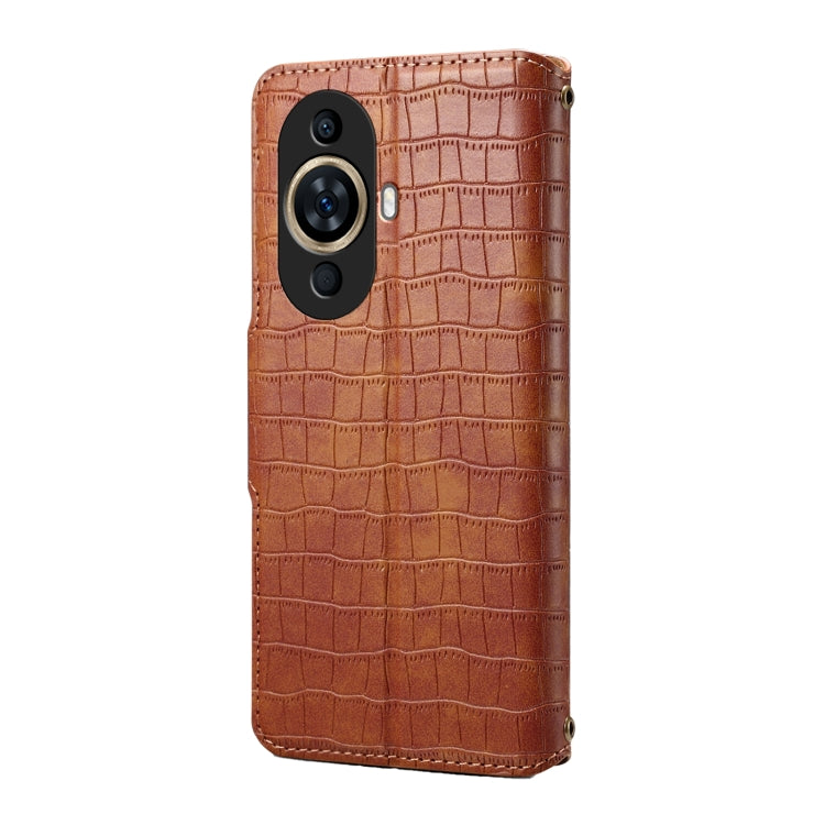 For Huawei nova 11 Denior Crocodile Texture Oil Edge Leather Phone Case(Brown) by Denior