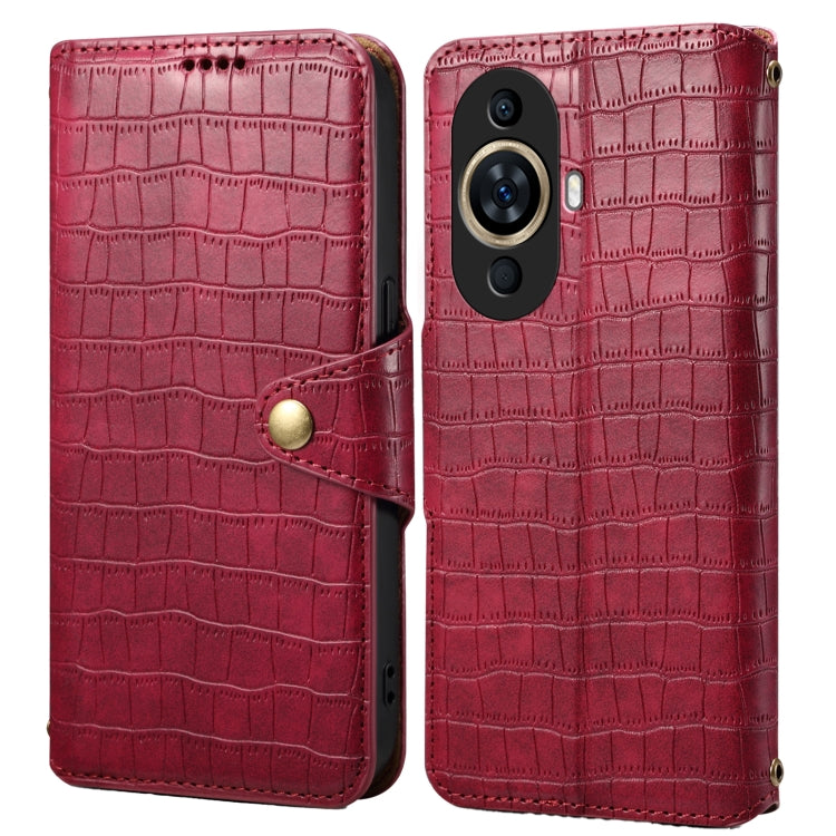 For Huawei nova 11 Denior Crocodile Texture Oil Edge Leather Phone Case(Rose Red) by Denior