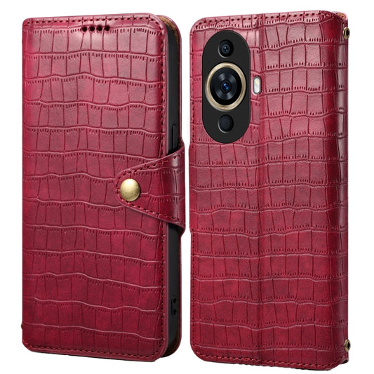 For Huawei nova 11 Denior Crocodile Texture Oil Edge Leather Phone Case(Rose Red) by Denior