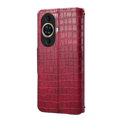 For Huawei nova 11 Denior Crocodile Texture Oil Edge Leather Phone Case(Rose Red) by Denior