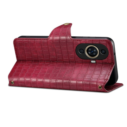 For Huawei nova 11 Denior Crocodile Texture Oil Edge Leather Phone Case(Rose Red) by Denior