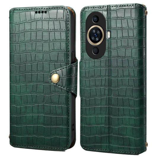 For Huawei nova 11 Denior Crocodile Texture Oil Edge Leather Phone Case(Green) by Denior