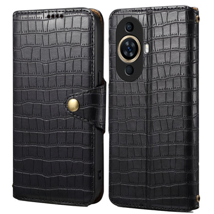 For Huawei nova 11 Denior Crocodile Texture Oil Edge Leather Phone Case(Black) by Denior