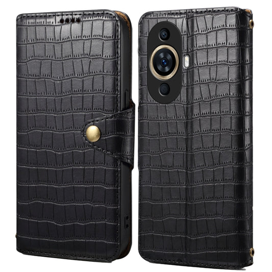 For Huawei nova 11 Denior Crocodile Texture Oil Edge Leather Phone Case(Black) by Denior