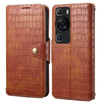 For Huawei P60 Denior Crocodile Texture Oil Edge Leather Phone Case(Brown) by Denior