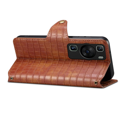 For Huawei P60 Denior Crocodile Texture Oil Edge Leather Phone Case(Brown) by Denior