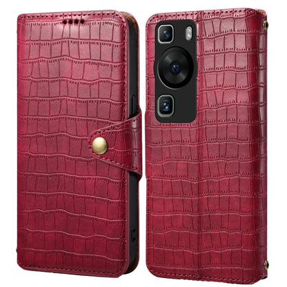 For Huawei P60 Denior Crocodile Texture Oil Edge Leather Phone Case(Rose Red) by Denior