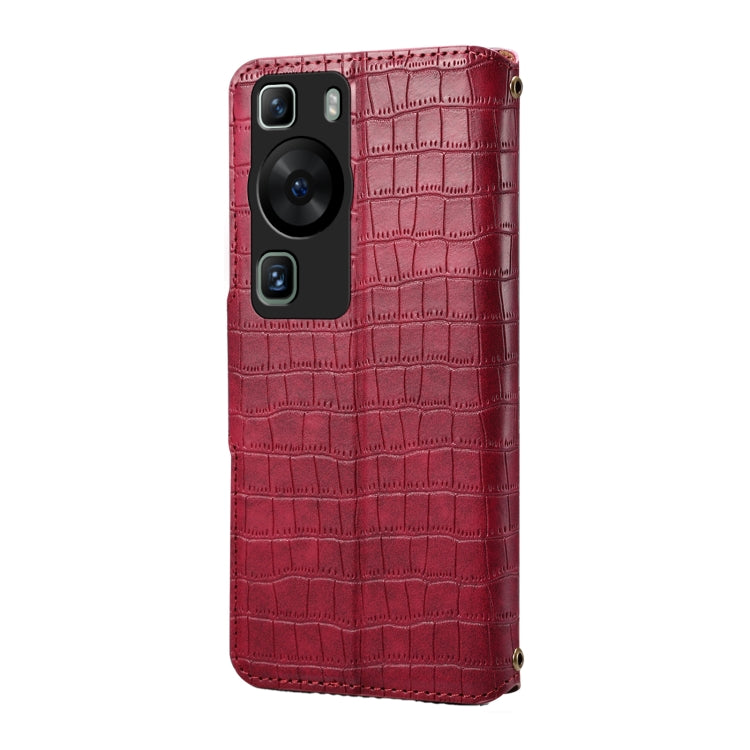 For Huawei P60 Denior Crocodile Texture Oil Edge Leather Phone Case(Rose Red) by Denior