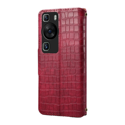 For Huawei P60 Denior Crocodile Texture Oil Edge Leather Phone Case(Rose Red) by Denior