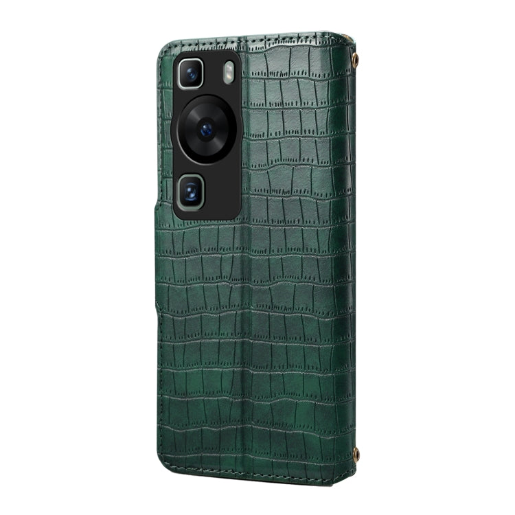 For Huawei P60 Denior Crocodile Texture Oil Edge Leather Phone Case(Green) by Denior